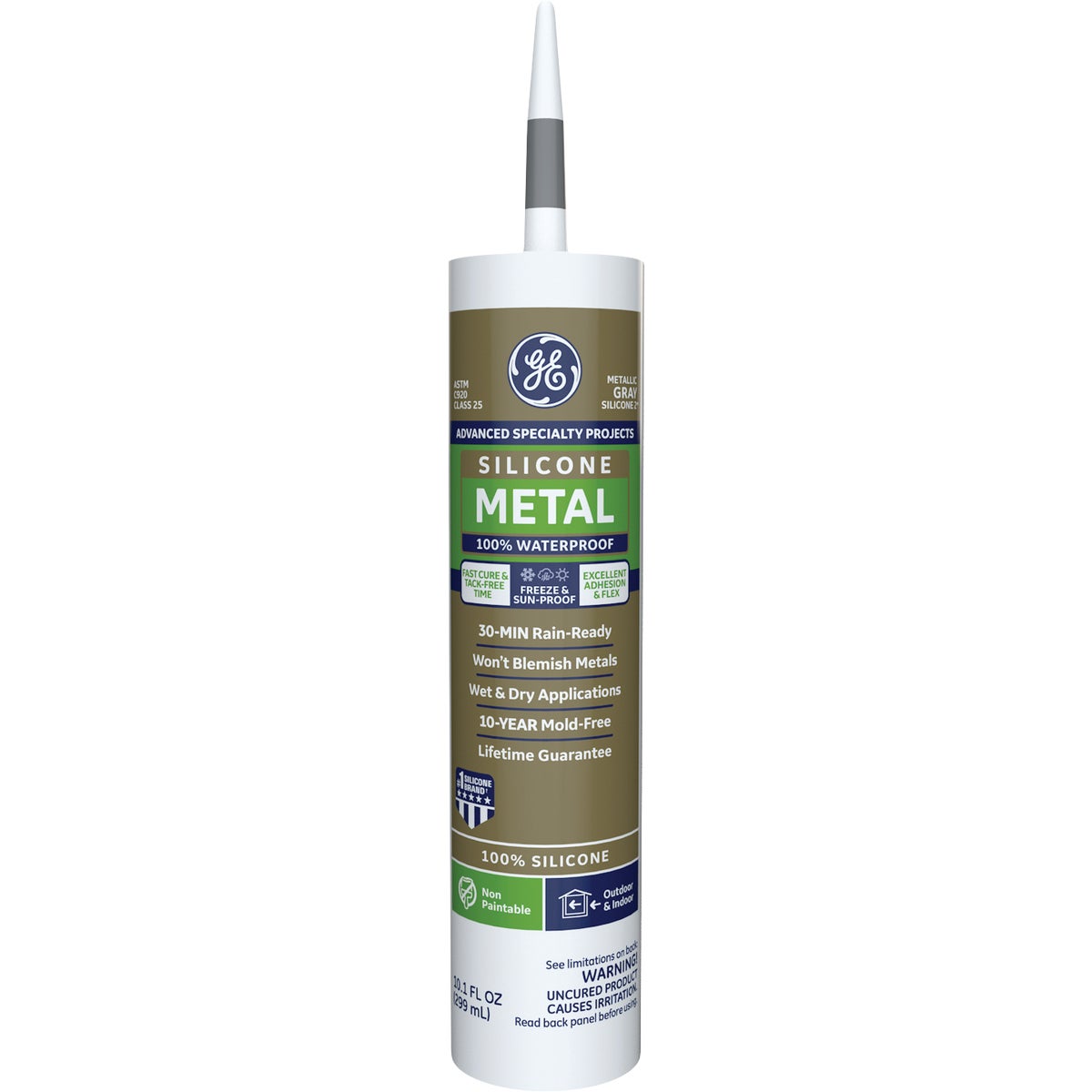 GE Metal Silicone 2 Sealant, Metallic Grey, 10.1 Oz.