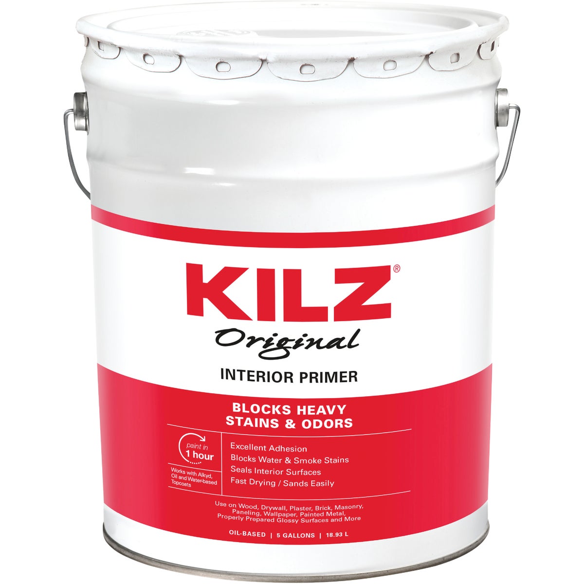 Kilz Original Oil-Based Interior Primer Sealer Stainblocker, White, 5 Gal.