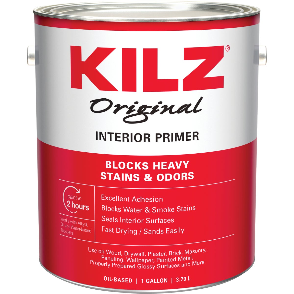 Kilz Original Oil-Based Low VOC Interior Primer Sealer Stainblocker, White, 1 Gal.