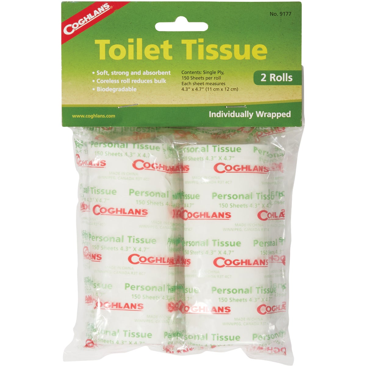 Coghlans 1-Ply Toilet Paper (2 Coreless Rolls)