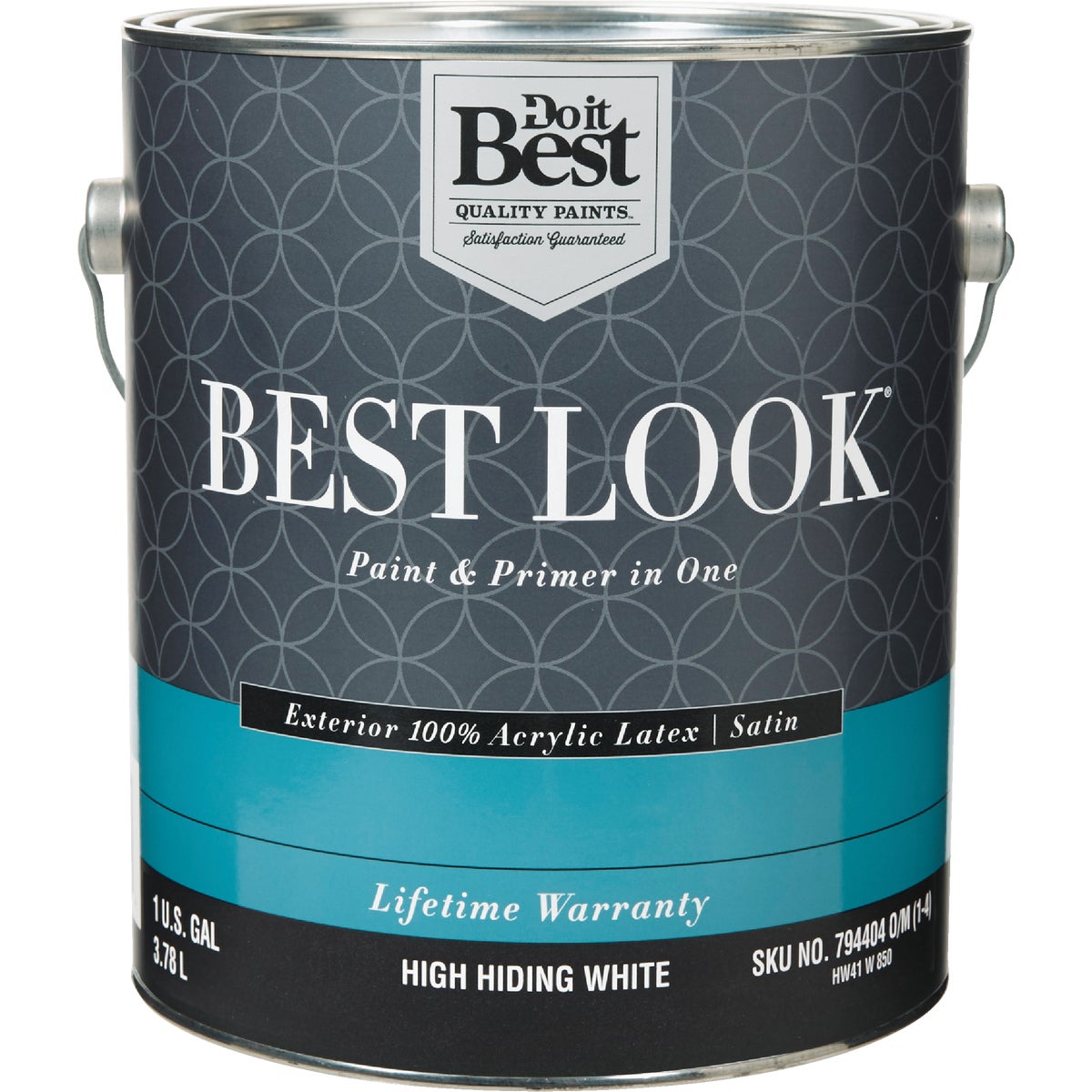 Best Look 100% Acrylic Latex Premium Paint & Primer In One Satin Exterior House Paint, High Hiding White, 1 Gal.