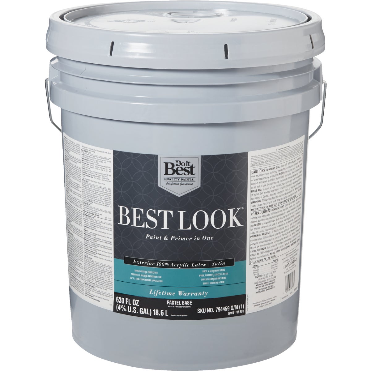 Best Look 100% Acrylic Latex Premium Paint & Primer In One Satin Exterior House Paint, Pastel Base, 5 Gal.