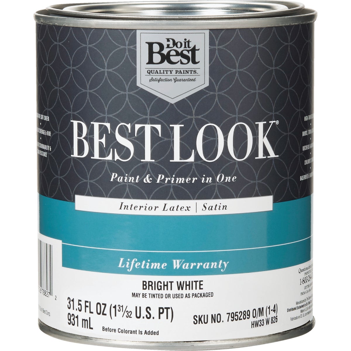 Best Look Latex Premium Paint & Primer In One Satin Interior Wall Paint, Bright White, 1 Qt.
