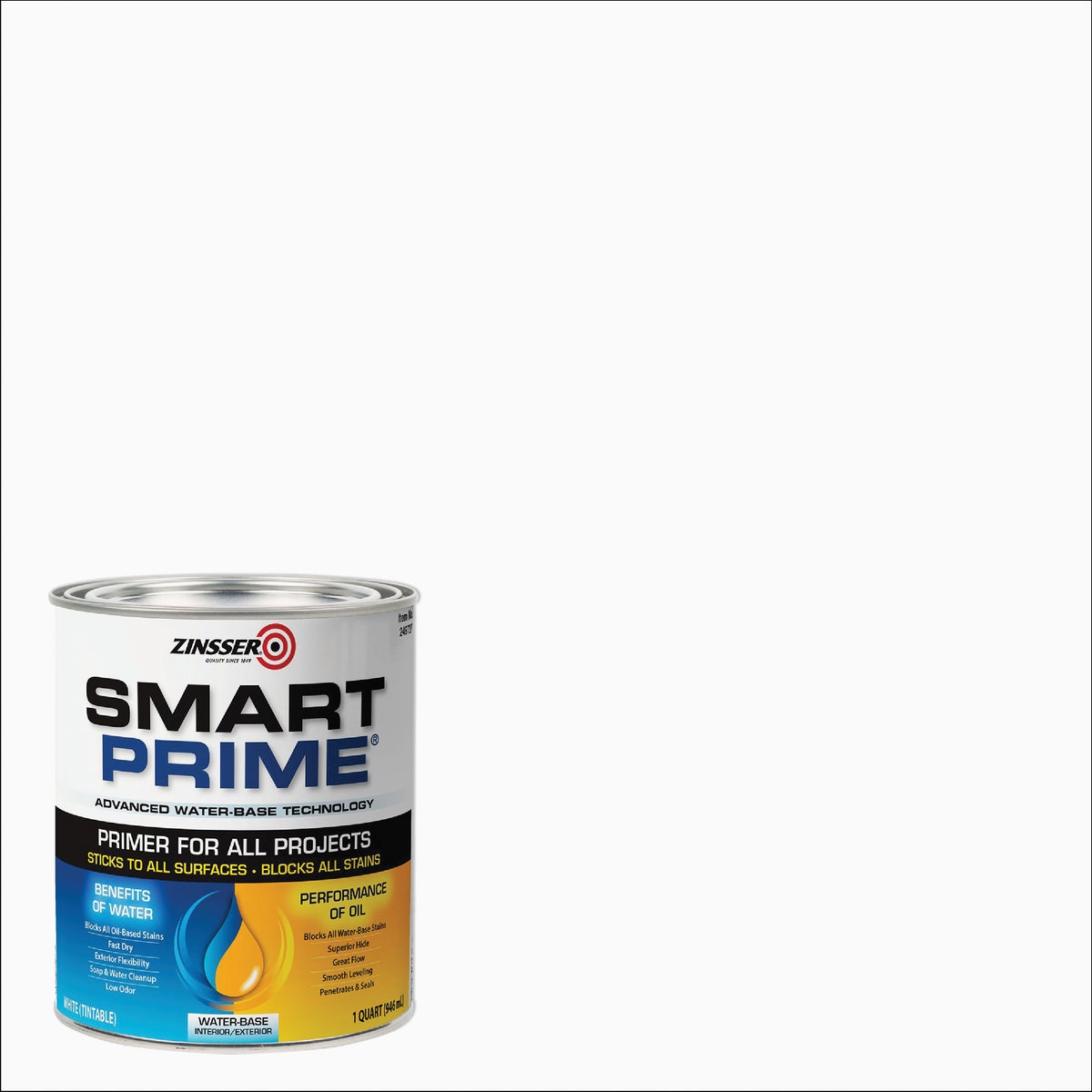 Zinsser Smart Prime Water-Base Interior/Exterior Stain Blocking Primer, White, 1 Qt.