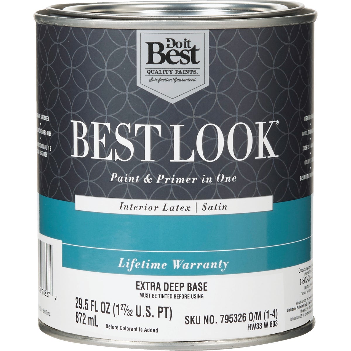 Best Look Latex Premium Paint & Primer In One Satin Interior Wall Paint, Extra Deep Base, 1 Qt.