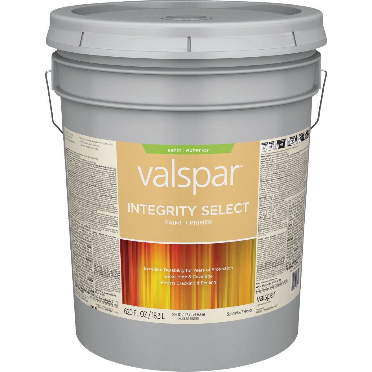 Valspar Integrity Select Satin Paint & Primer Exterior Paint, Pastel Base, 5 Gal.