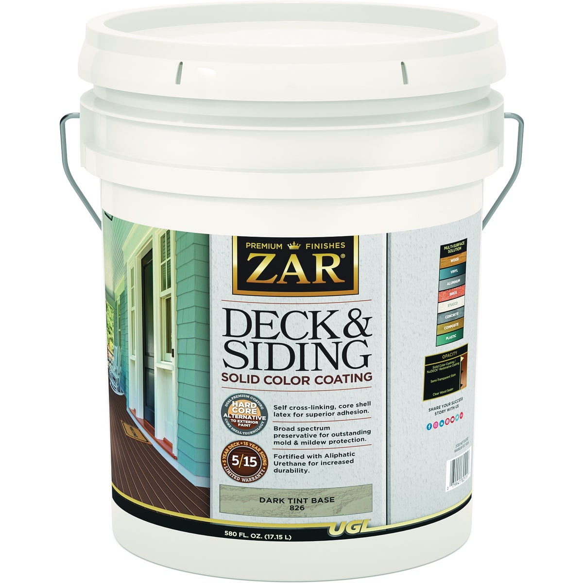ZAR Solid Deck & Siding Coating, Dark Tint Base, 5 Gal.