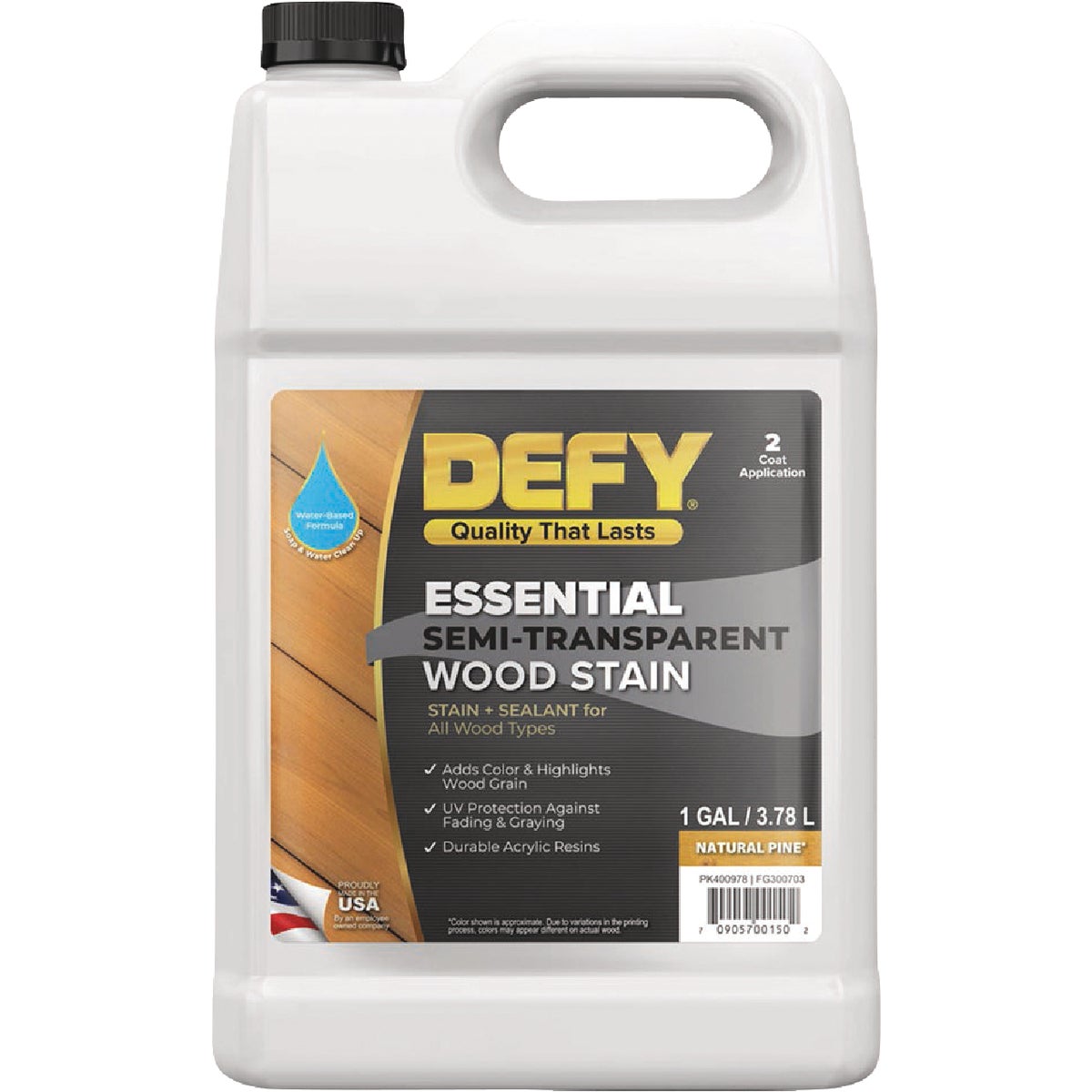 Defy Essential Semi-Transparent Wood Stain, Natural Pine, 1 Gal.