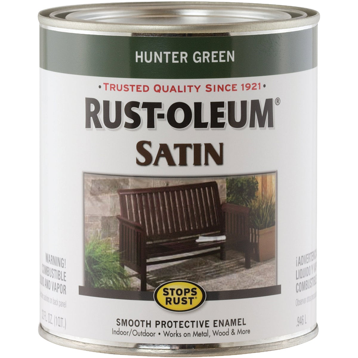 Rust-Oleum Stops Rust Oil Based Satin Protective Rust Control Enamel, Hunter Green, 1 Qt.