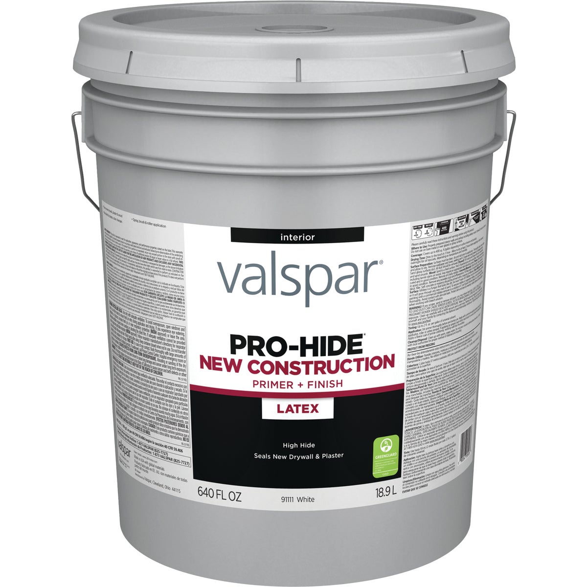 Valspar Pro-Hide Interior New Construction Primer, White, 5 Gal.