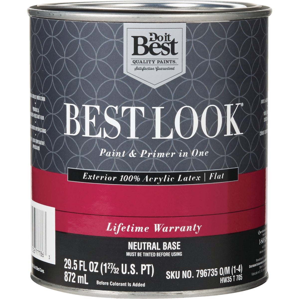 Best Look 100% Acrylic Latex Premium Paint & Primer In One Flat Exterior House Paint, Neutral Base, 1 Qt.