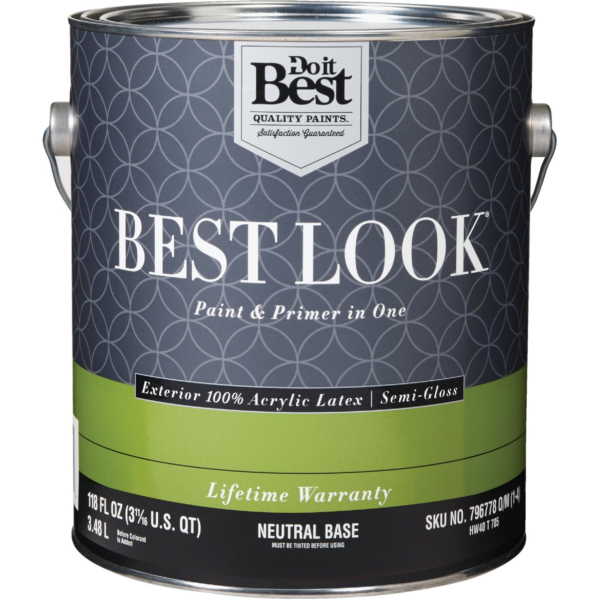 Best Look 100% Acrylic Latex Premium Paint & Primer In One Semi-Gloss Exterior House Paint, Neutral Base, 1 Gal.