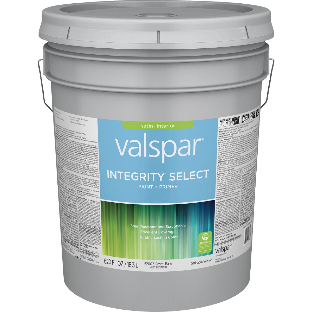  Valspar Integrity Select Paint & Primer Satin Interior Paint, Pastel Base, 5 Gal.