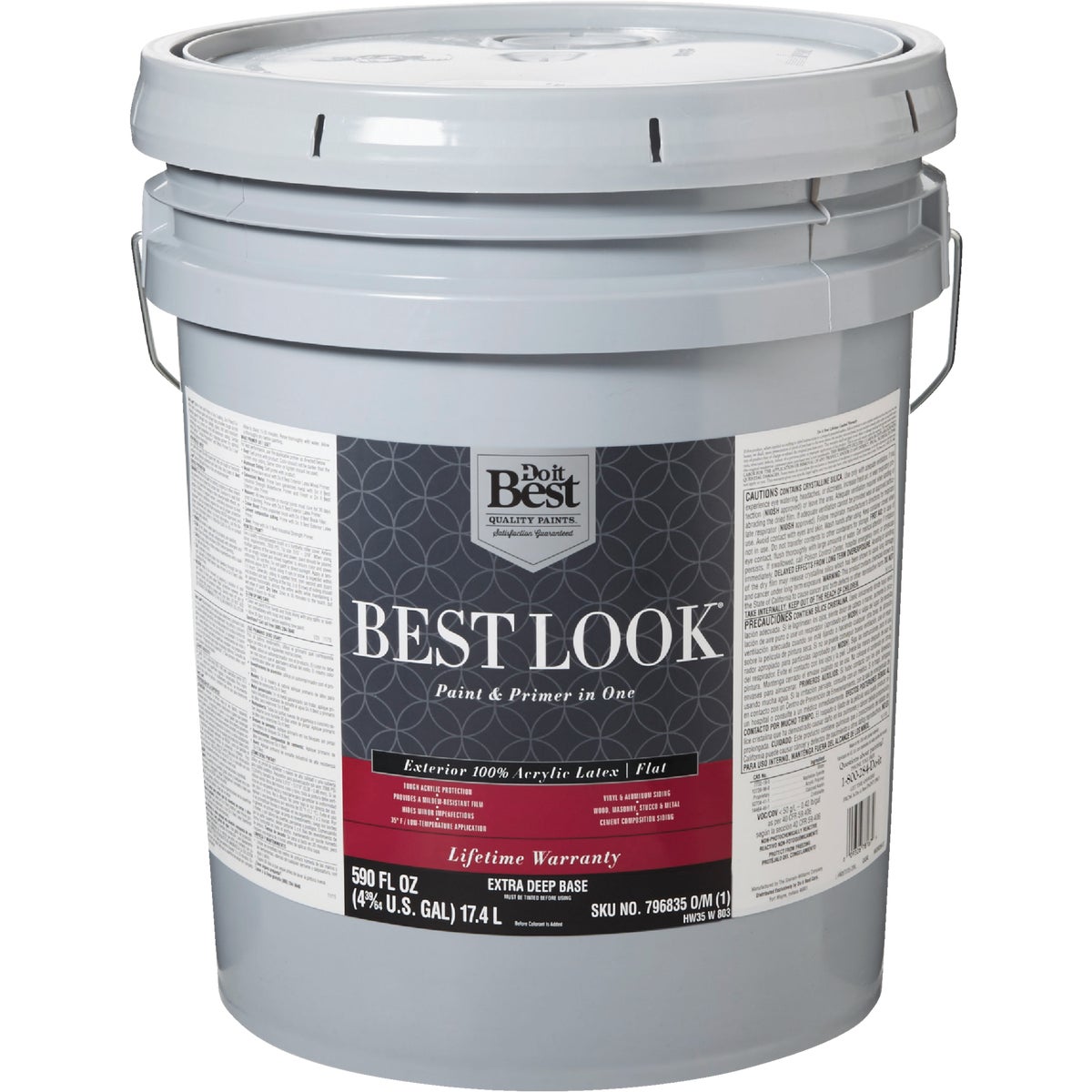 Best Look 100% Acrylic Latex Premium Paint & Primer In One Flat Exterior House Paint, Exra Deep Base, 5 Gal.