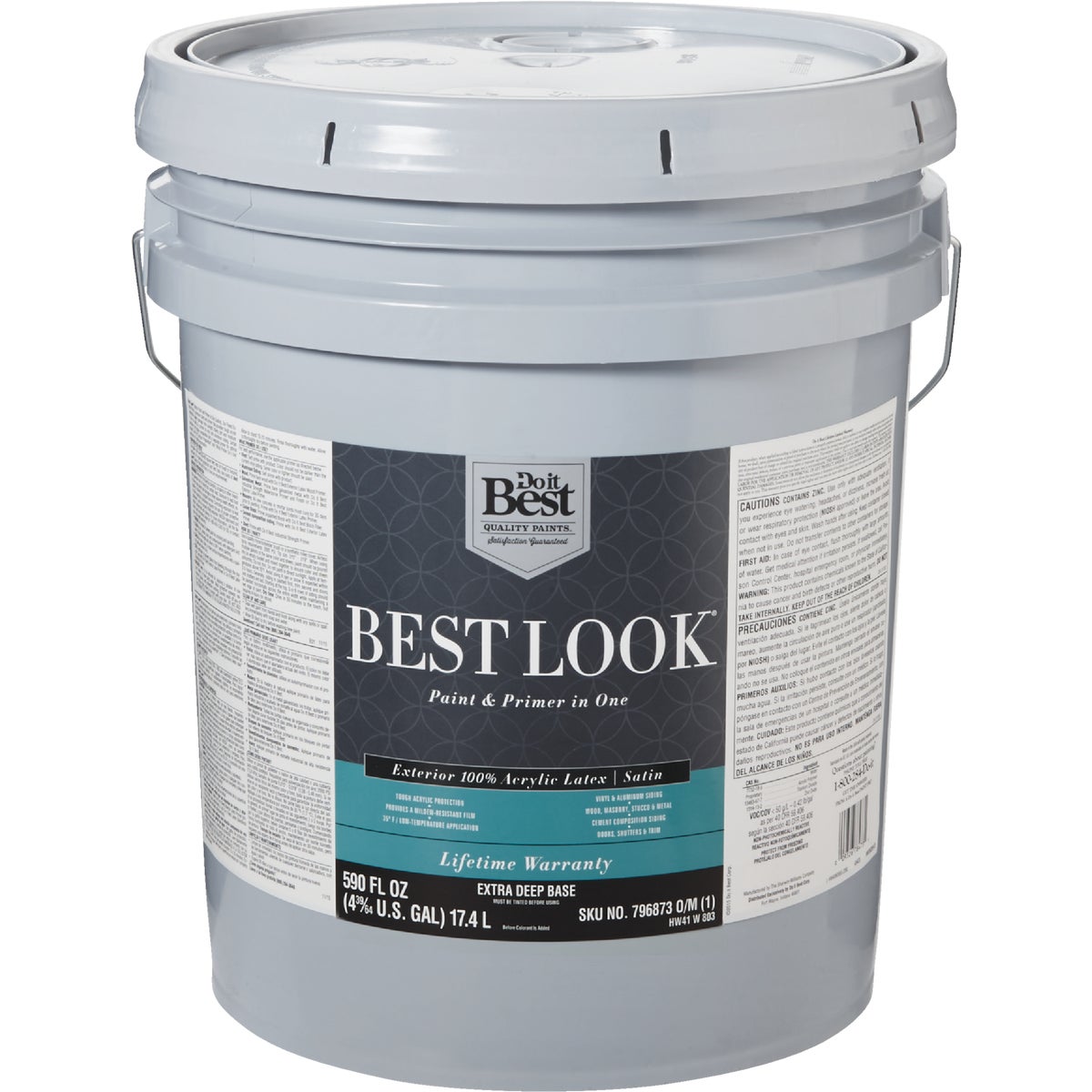 Best Look 100% Acrylic Latex Premium Paint & Primer In One Satin Exterior House Paint, Extra Deep Base, 5 Gal.