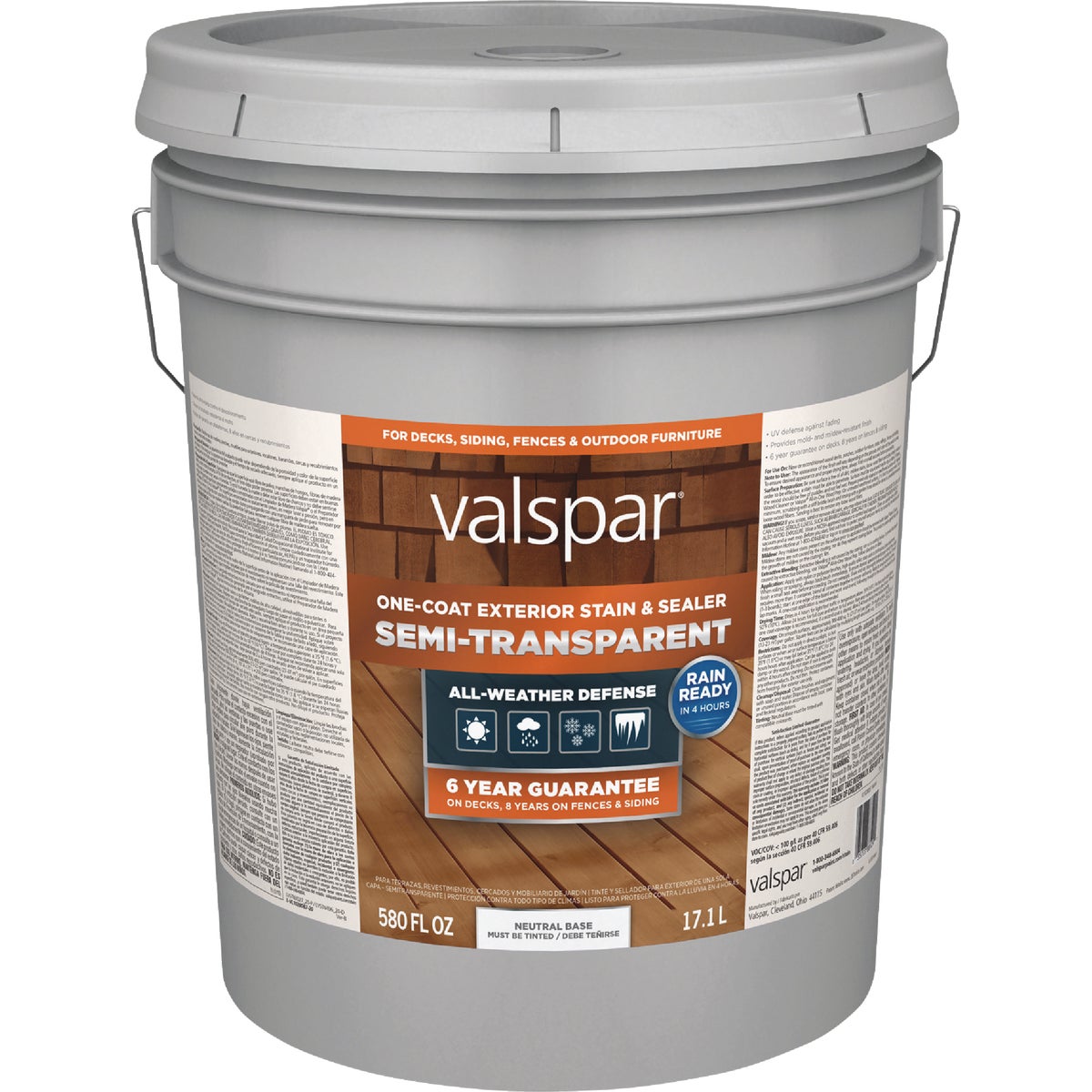 Valspar Semi Transparent Deck Stain, Neutral Tint Base, 5 Gal.