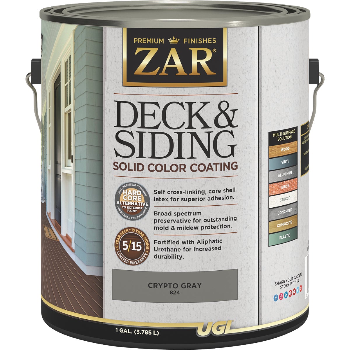 ZAR Solid Deck & Siding Coating, Crypto Gray, 1 Gal.