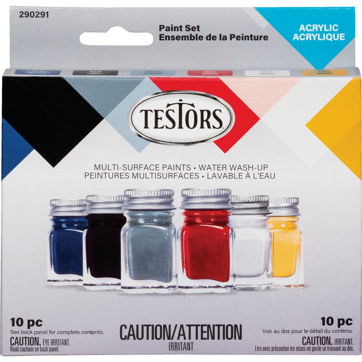 Testors Acrylic Paint Set (Blue, Black, Silver, Red, White, Yellow)