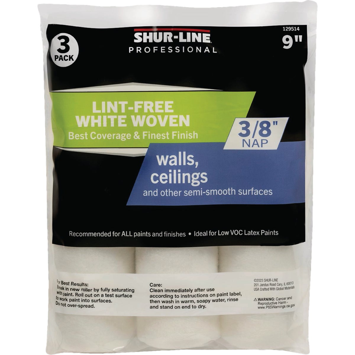 Shur-Line 9 In. x 3/8 In. Woven Roller Cover (3-Pack)
