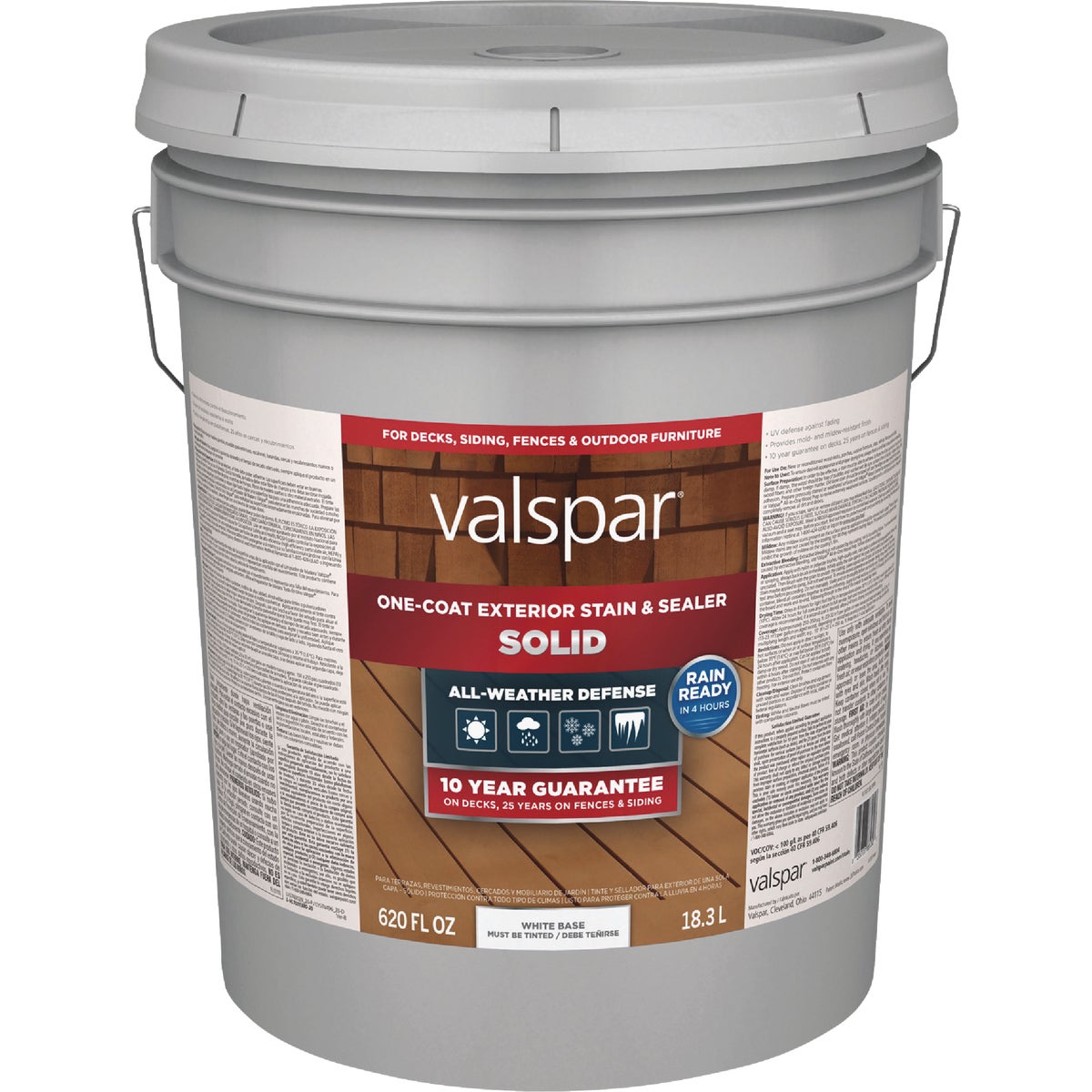 Valspar Solid Deck Stain, White Tint Base, 5 Gal.