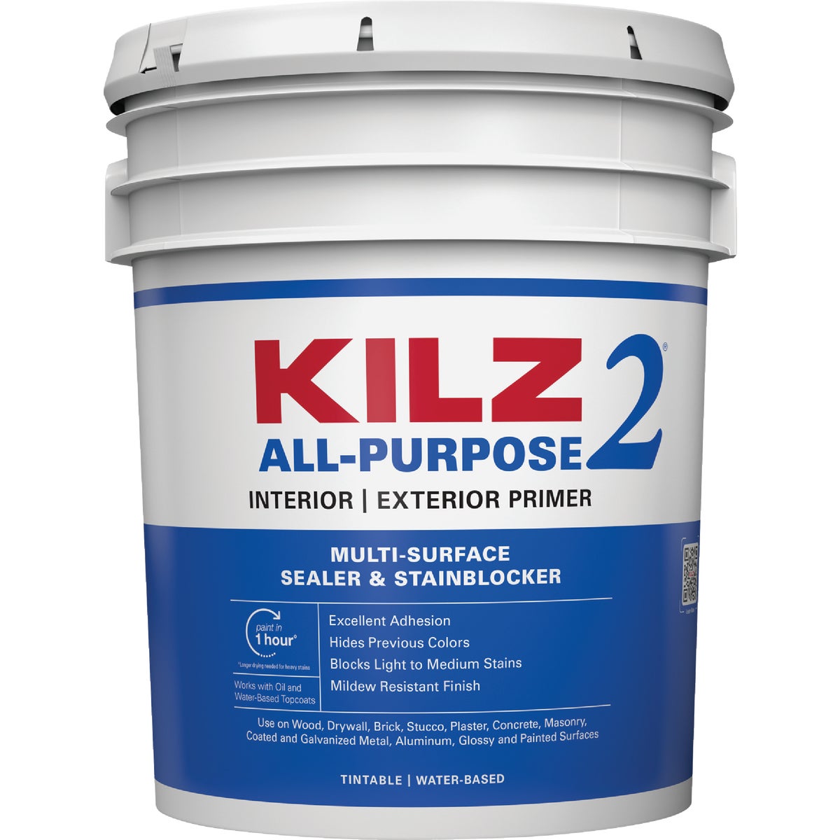 KILZ 2 Latex Interior/Exterior Sealer Stain Blocking Primer, White, 5 Gal.