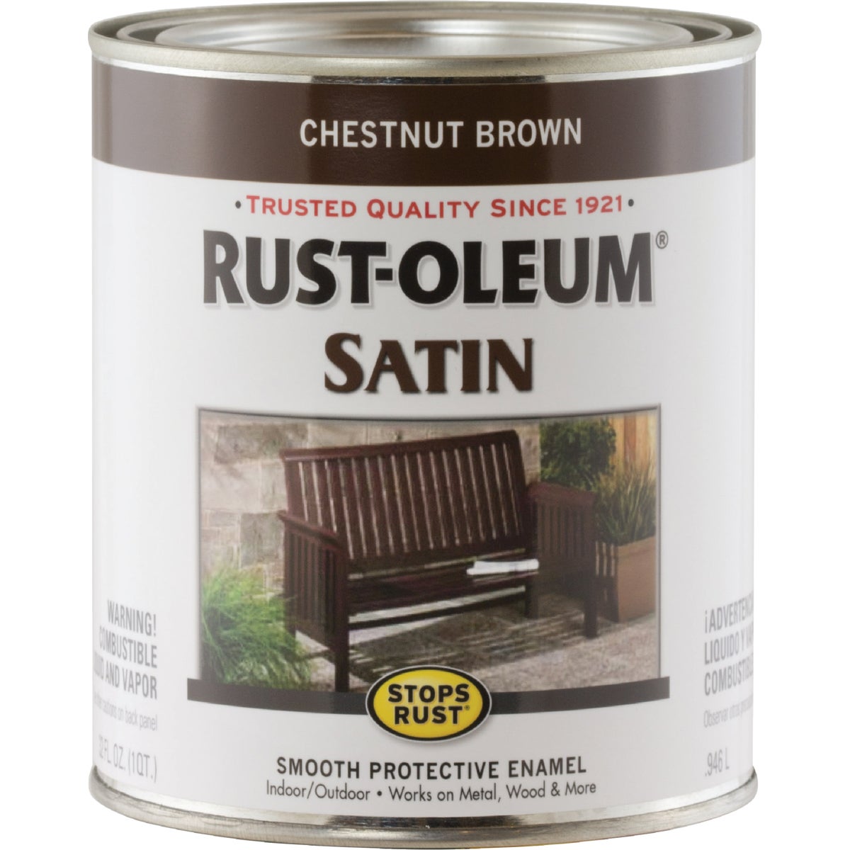 Rust-Oleum Stops Rust Oil Based Satin Protective Rust Control Enamel, Chestnut Brown, 1 Qt.