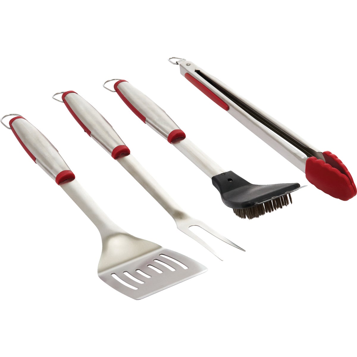 GrillPro Rubber Insert Handle Stainless Steel 4-Piece Barbeque Tool Set