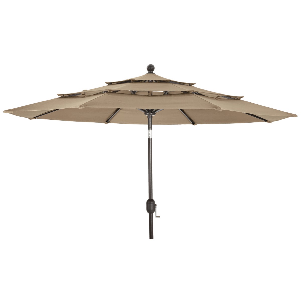 Outdoor Expressions 9 Ft. 3-Tier Tilt/Crank Tan Patio Umbrella