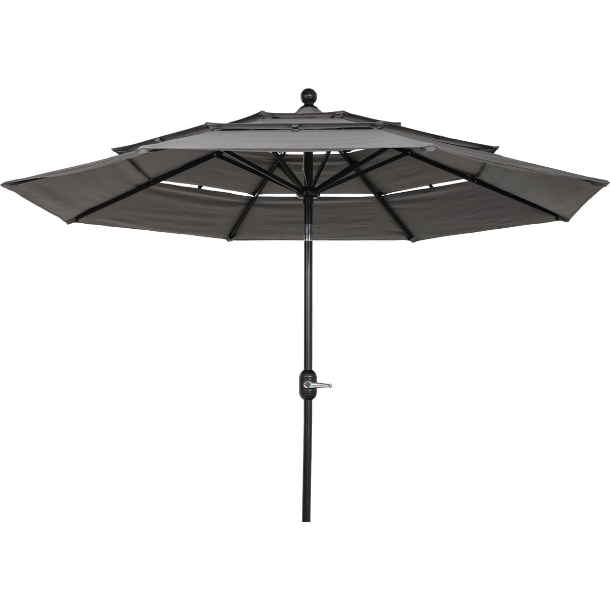 Outdoor Expressions 9 Ft. 3-Tier Tilt/Crank Smoke Gray Patio Umbrella