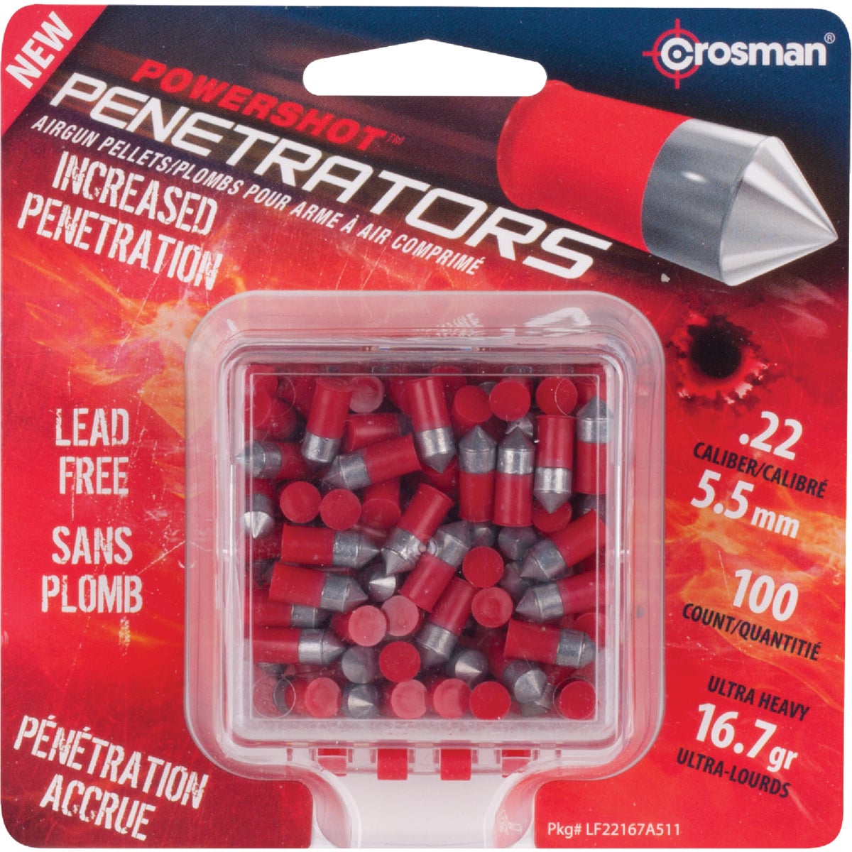 Crosman PowerShot Penetrators .22 Cal. Pointed 16.7 Grain Pellet Ammunition (100-Pack)