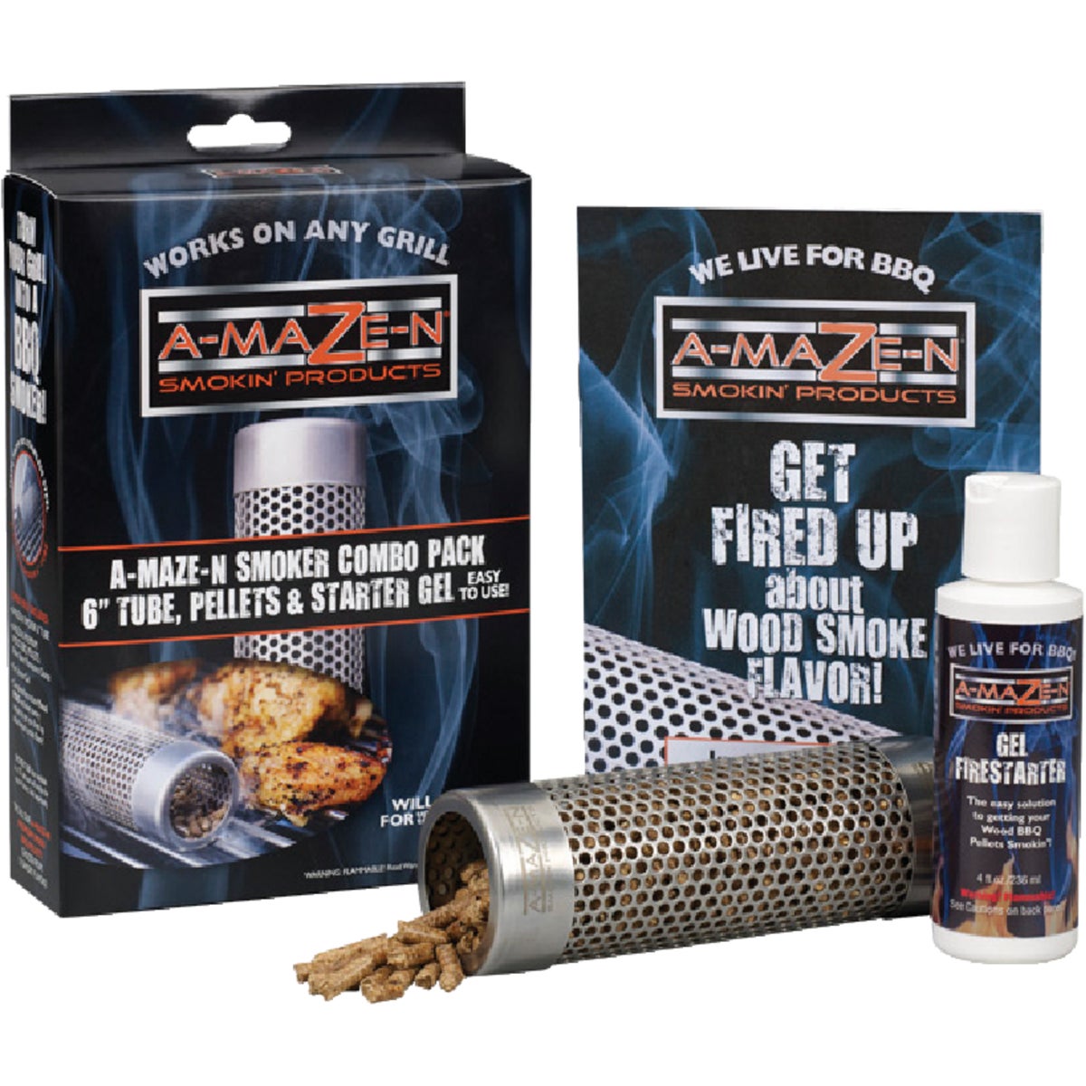 A-Maze-N 6 In. Stainless Steel Wood Pellet Grill Tube Smoker Combo Pack