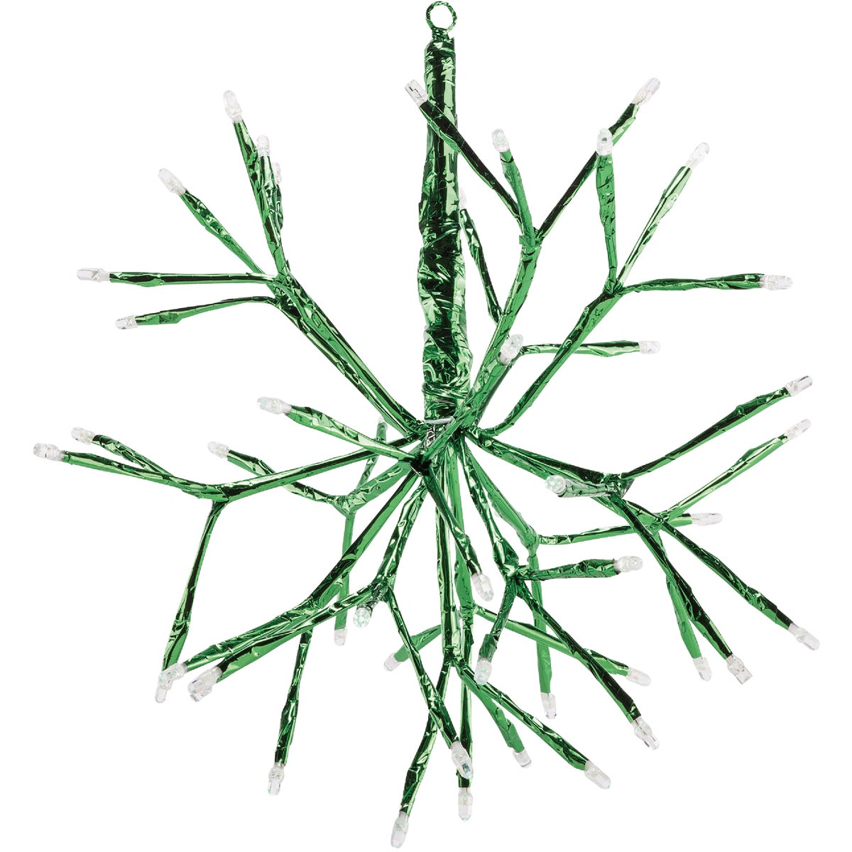 Alpine 10 In. LED 48-Bulb Green Hanging Twig Snowflake Ornament Light Decoration