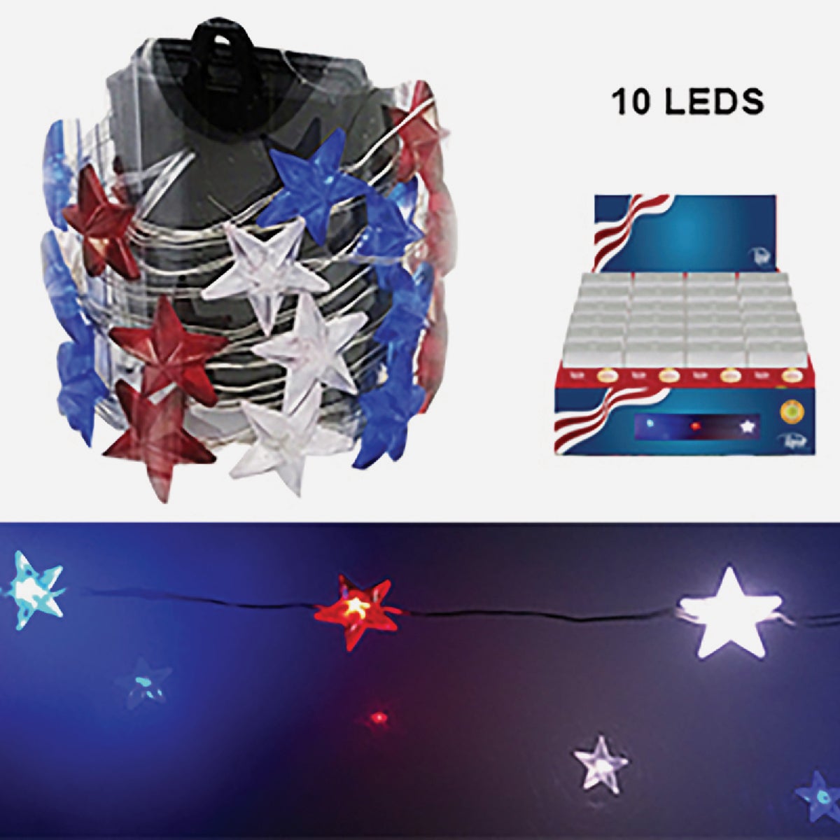 Alpine 55 In. 10-Light Patriotic LED String Lights