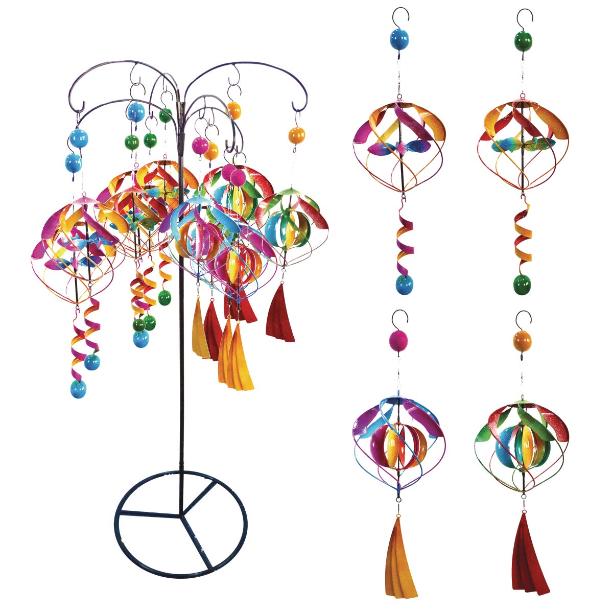 Alpine 17 In. H. Multi-Color Iron Glamorous Hanging Wind Spinner Display (12-Piece)