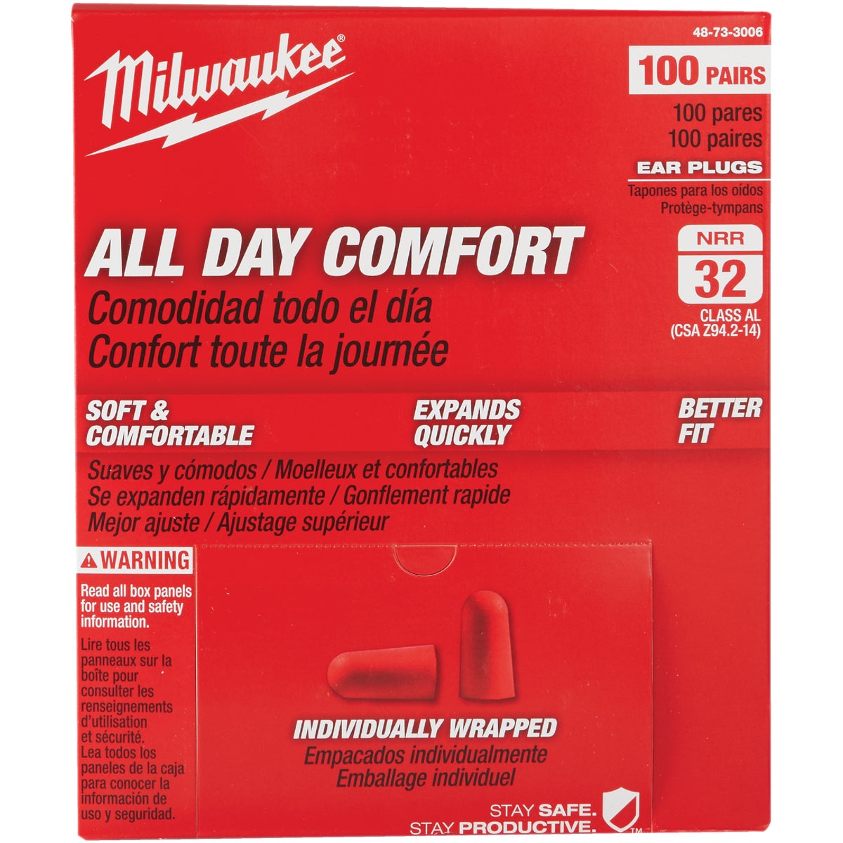 Milwaukee Foam 32 dB Individually Wrapped Ear Plugs (100-Pair)