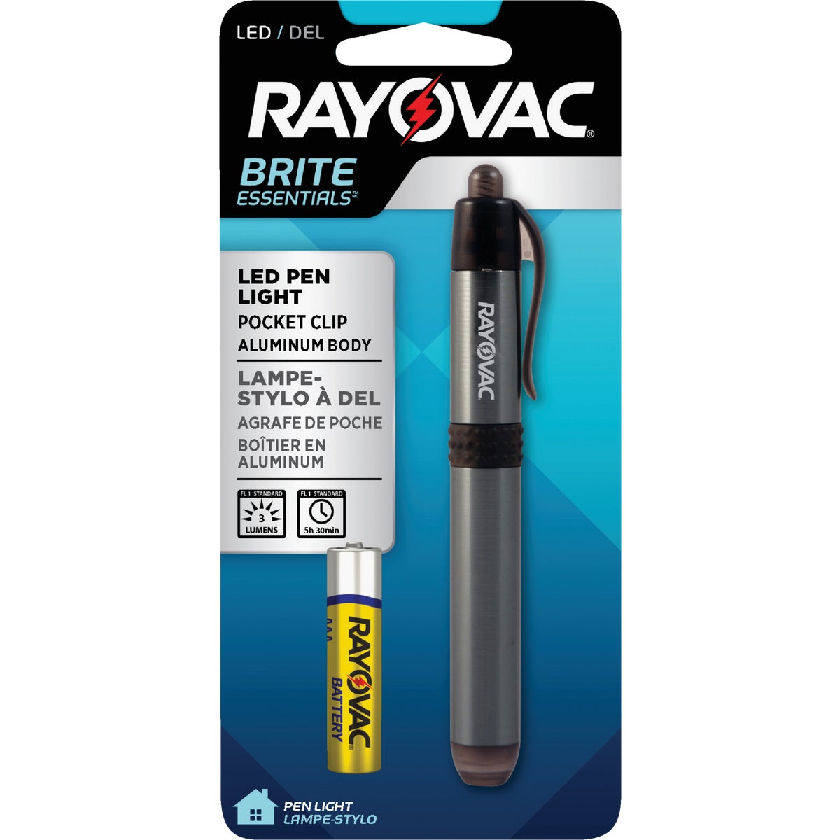 Rayovac Brite Essentials 3 Lm. 1AAA Aluminum Penlight