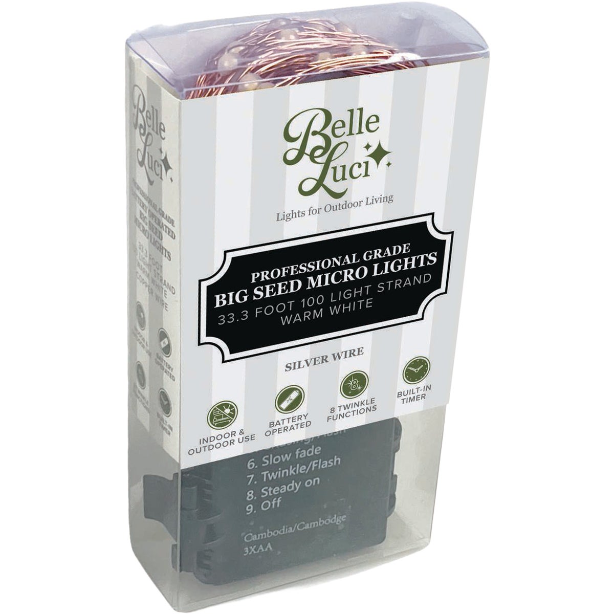 Holiday Bright Lights Belle Luci 100-Bulb Warm White Big Seed Light Set with Silver Wire