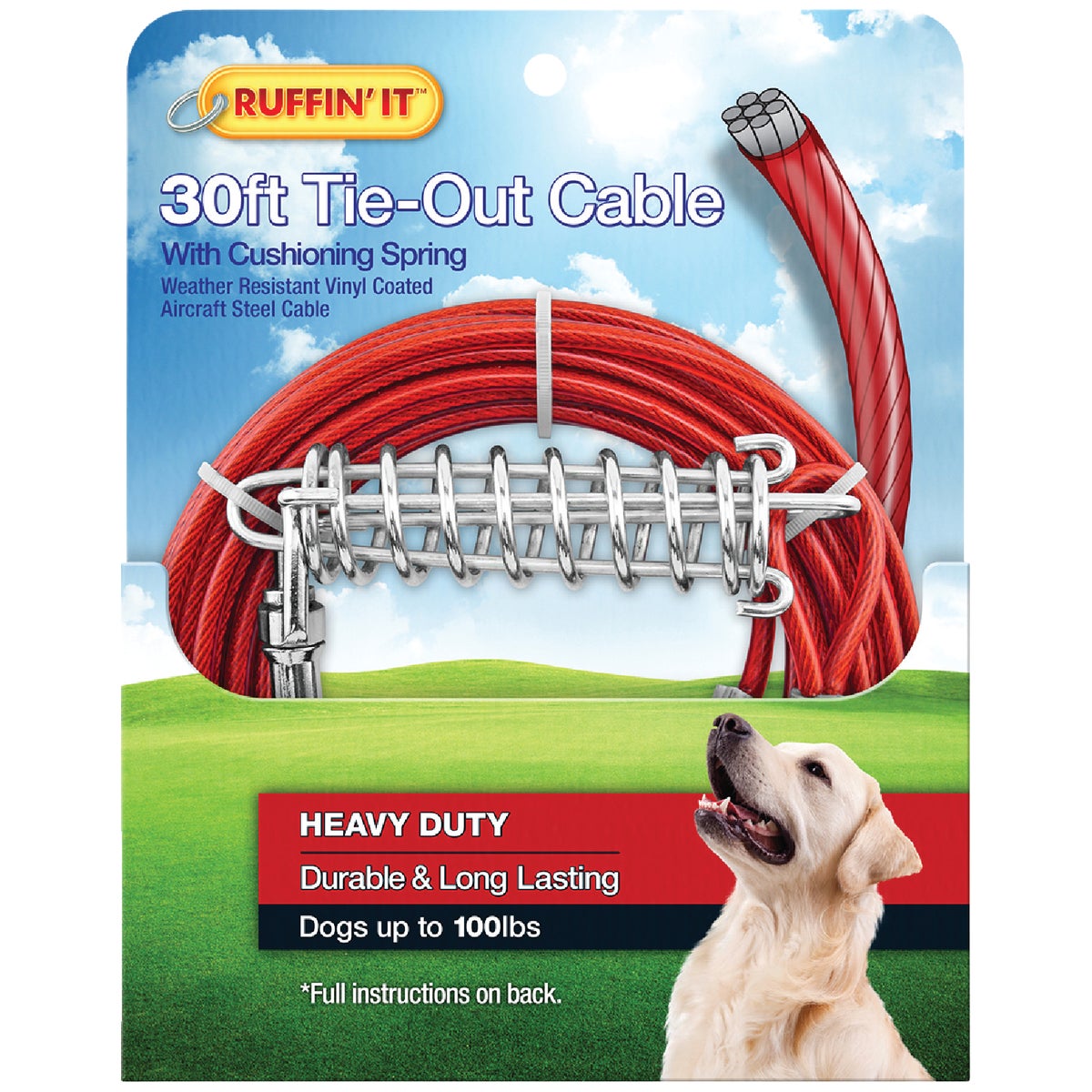 Westminster Pet Ruffin' it Heavy-Duty Large Dog Tie-Out Cable, 30 Ft.