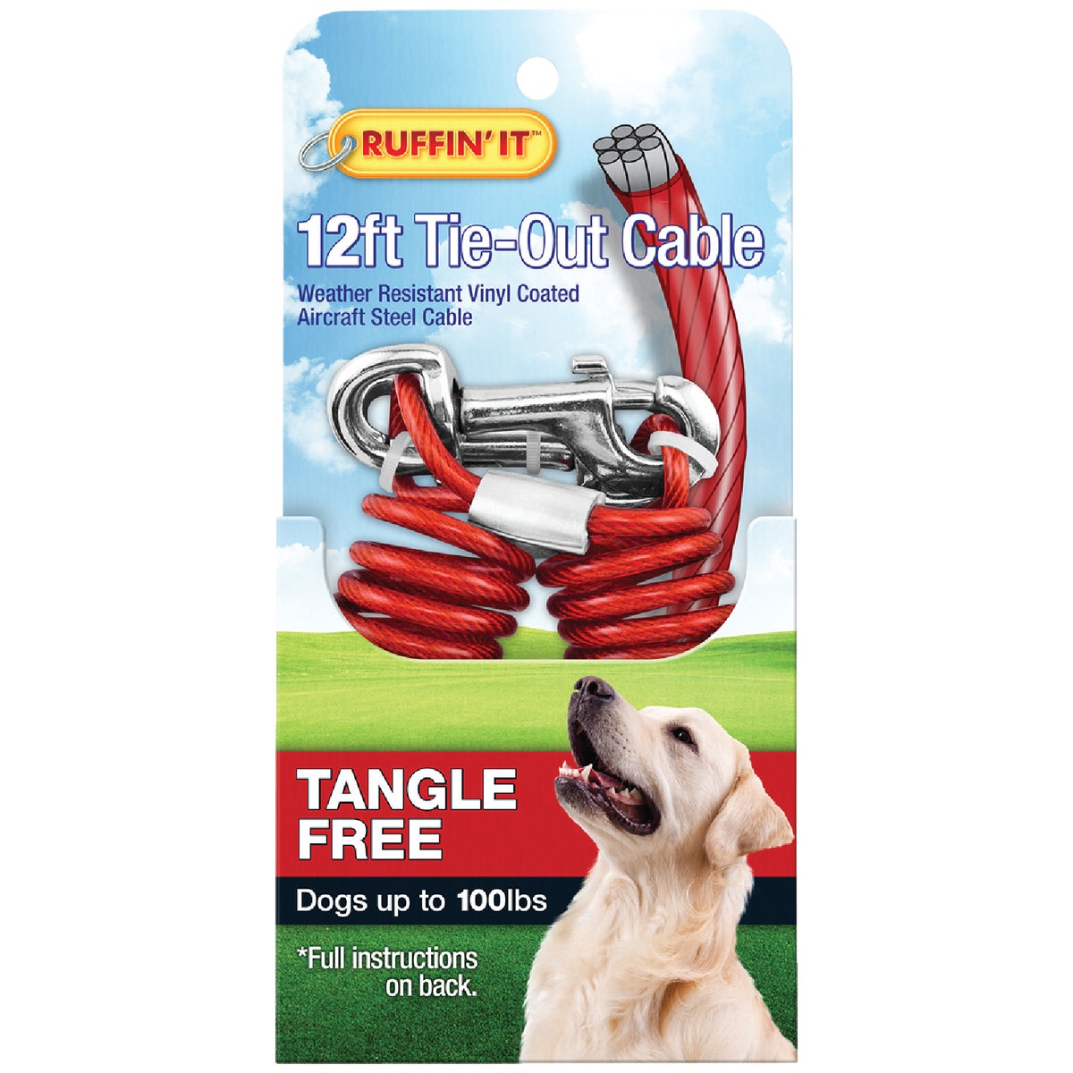 Westminster Pet Ruffin' it Tangle Free Large Dog Tie-Out Cable, 12 Ft.
