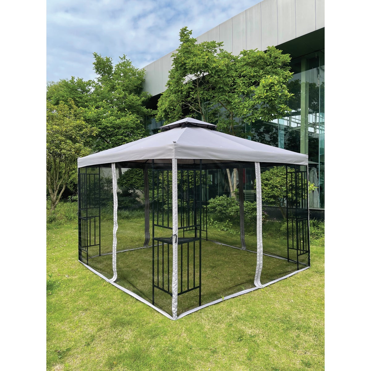Outdoor Expressions 13 Ft. x 13 Ft. Gray & Matte Black Steel Gazebo