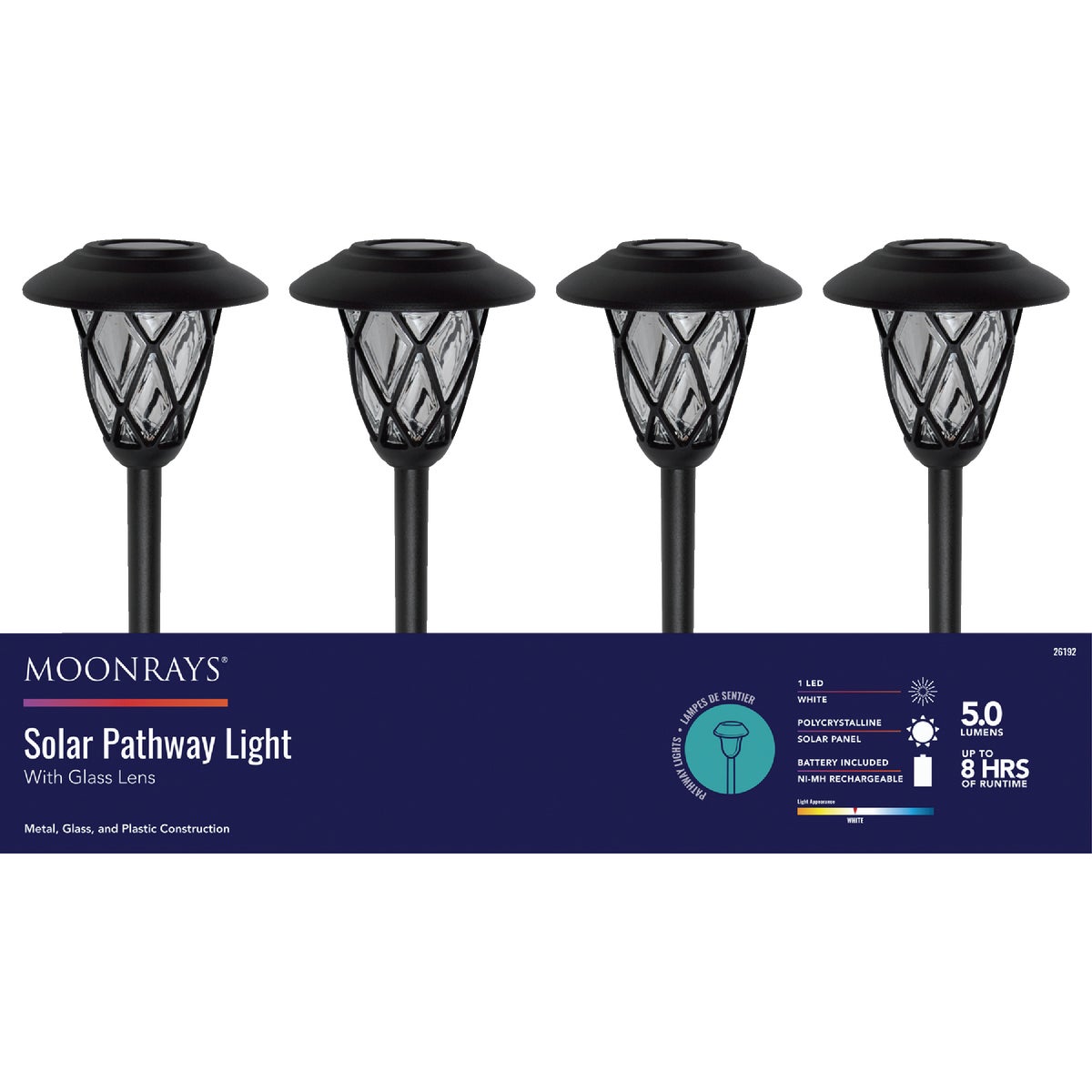 Moonrays Black 5 Lumens Plastic & Metal Diamond Solar Path Light