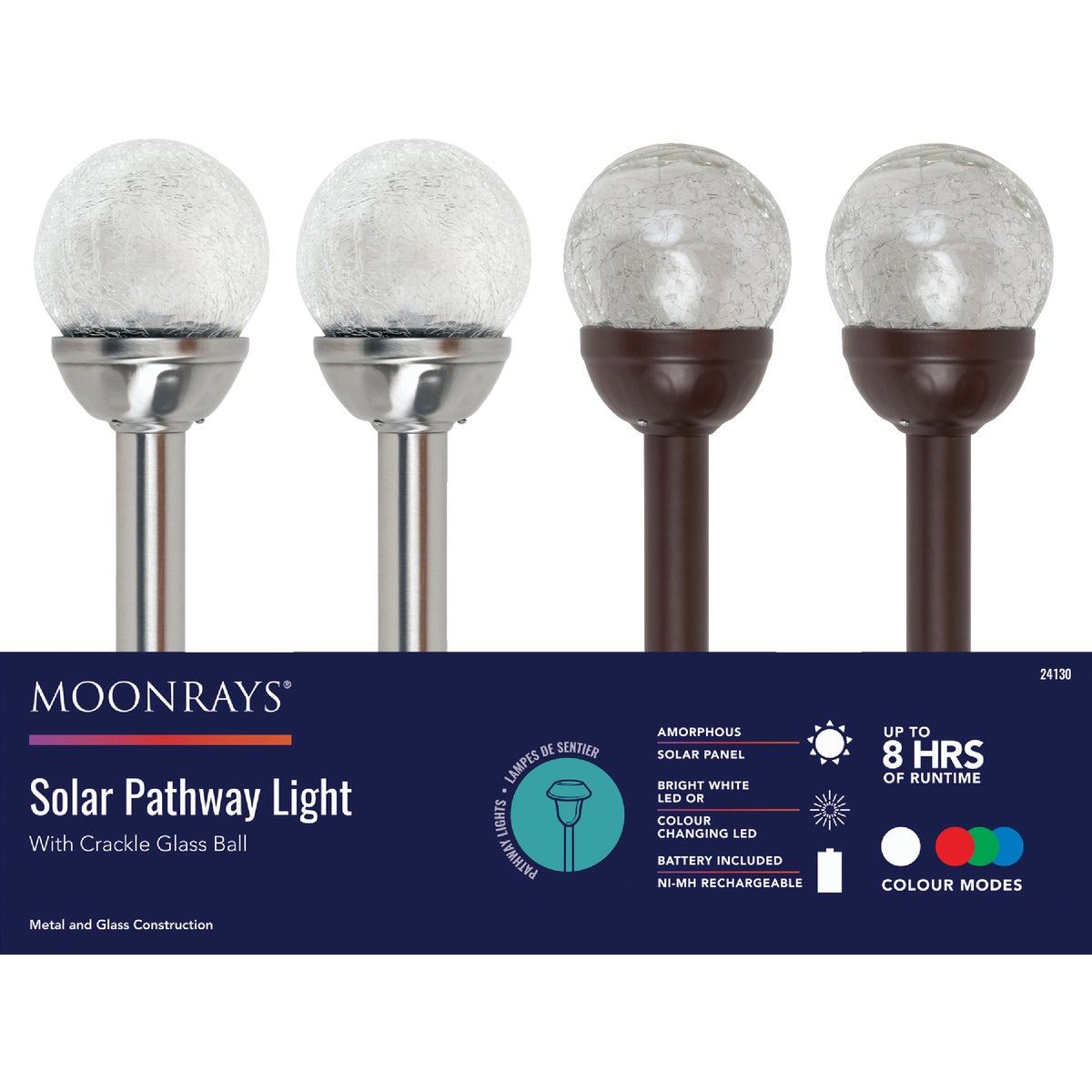 Moonrays 15 In. Crackle Glass Ball Solar Stake Light