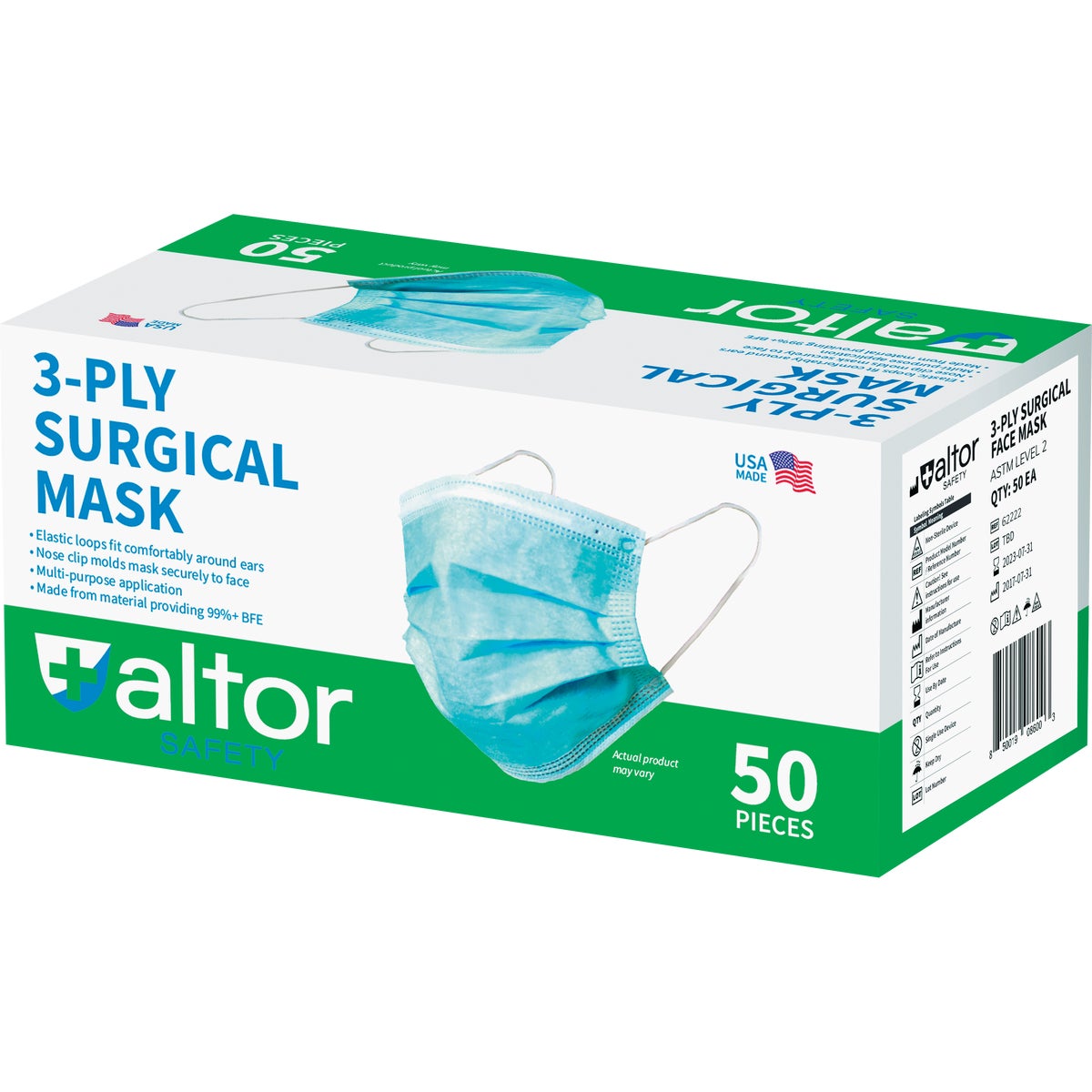 Altor Safety Disposable 3-Ply Surgical Face Mask (50-Pack)