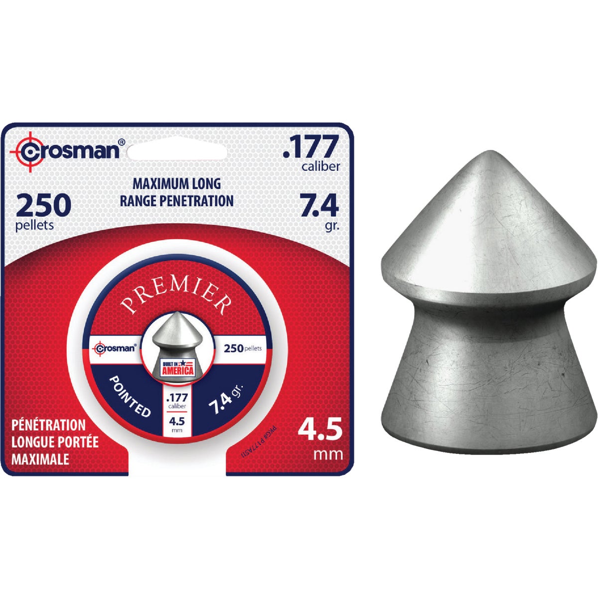 Crosman .177 Cal. Pointed 7.4 Grain Pellet Ammunition (250-Pack)