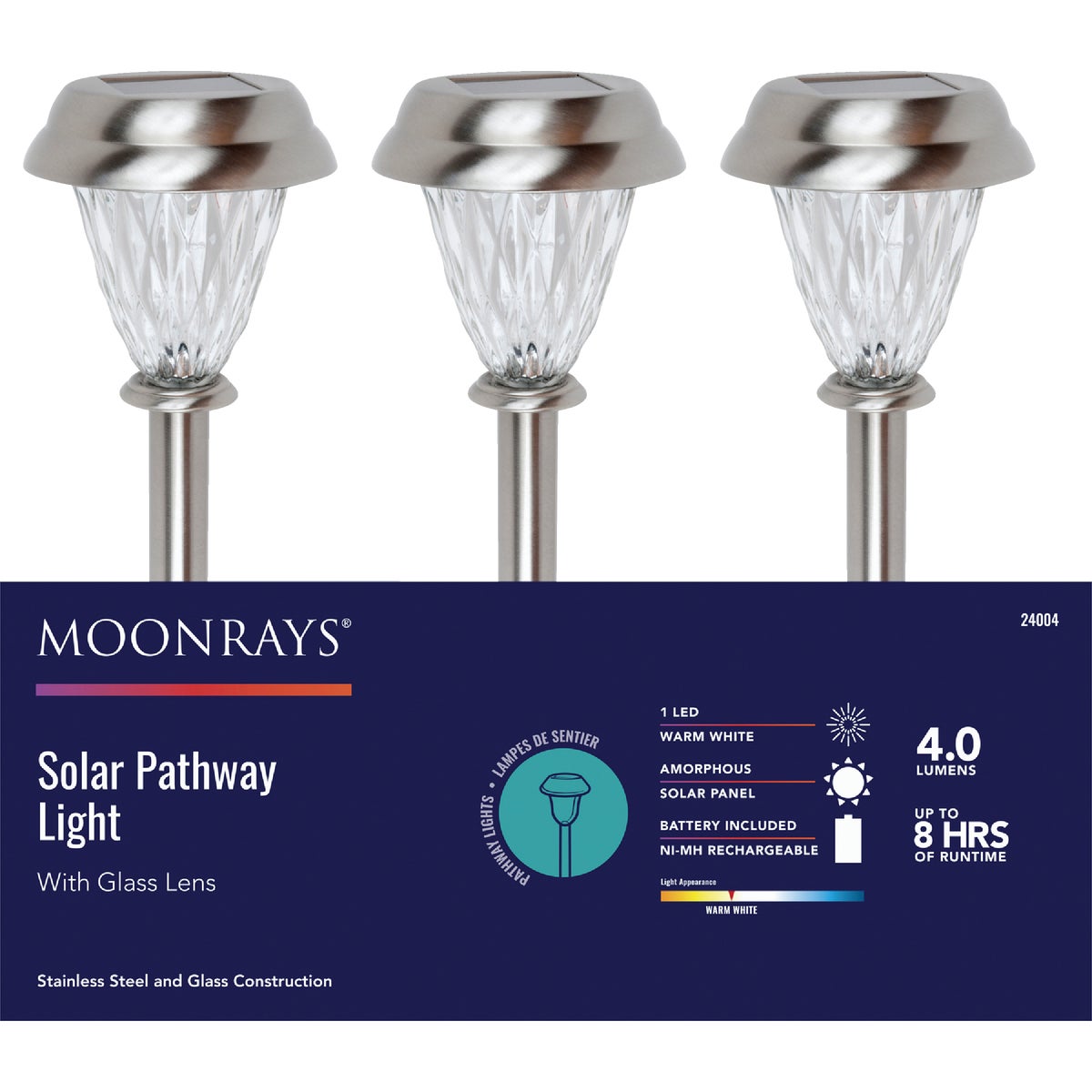 Moonrays Stainless Steel 4 Lm. Solar Path Light with Glass Lens