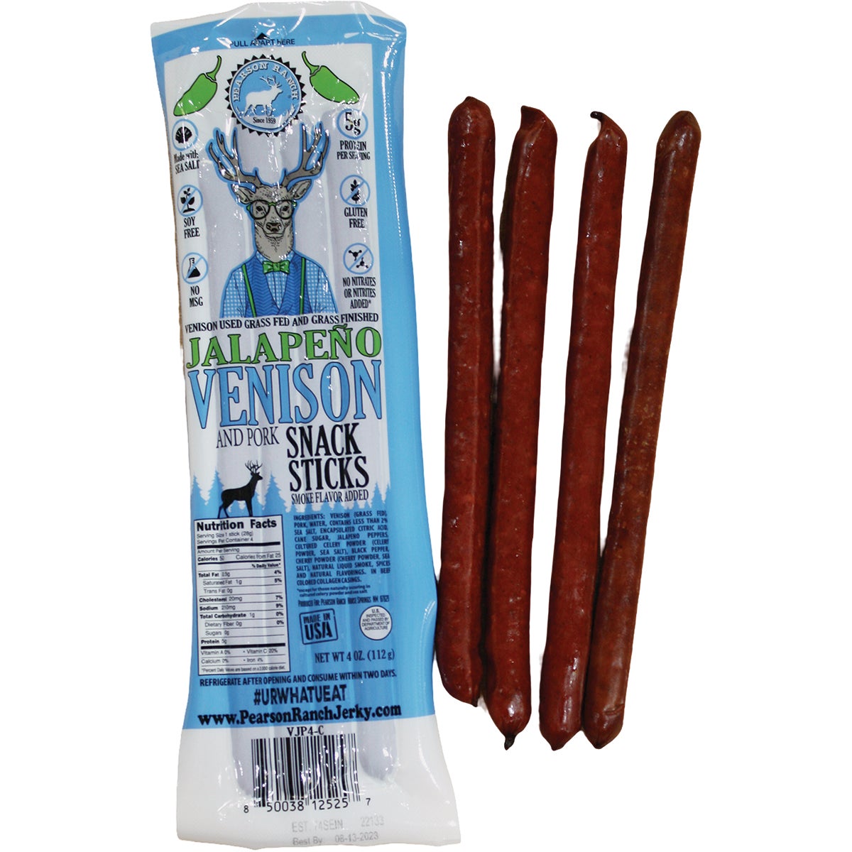 Pearson Ranch Jerky 4 Oz. Venison Jalapeno Multi-Pack Snack Stick