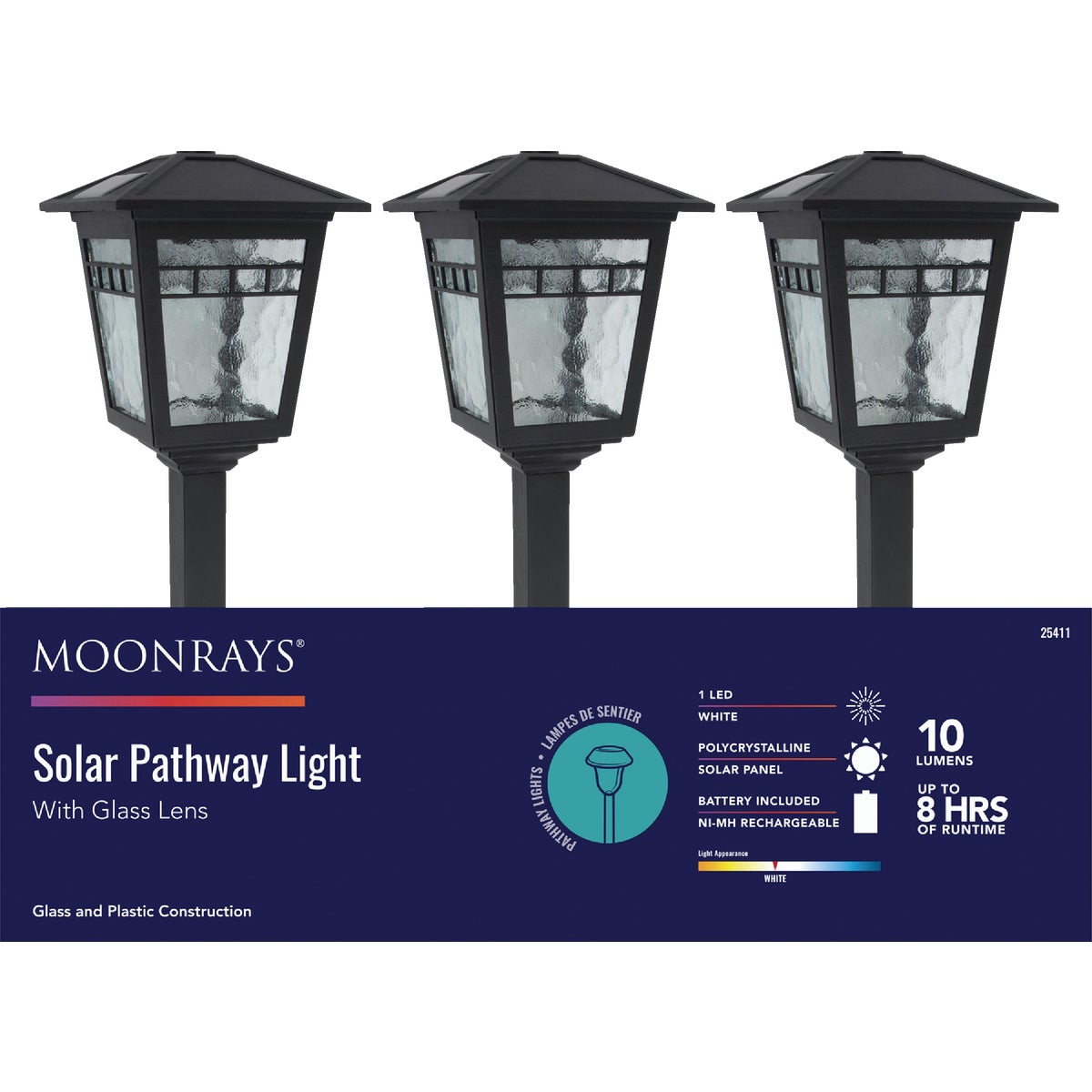 Moonrays Black 10 Lumens Plastic Coach Solar Path Light