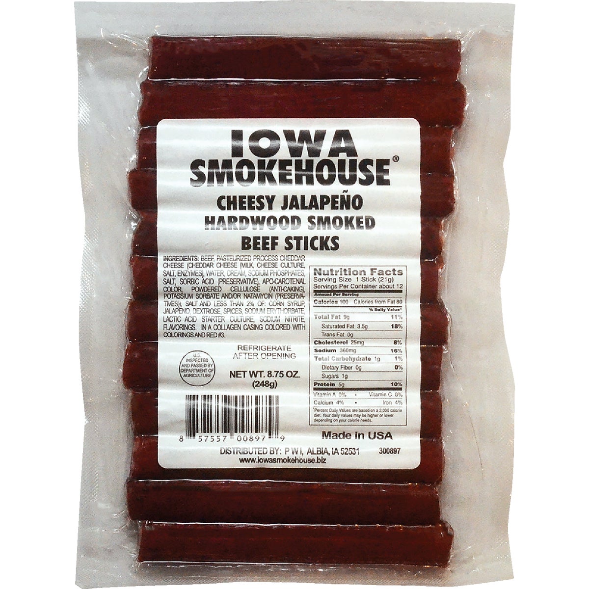 Iowa Smokehouse 8.75 Oz. Cheesy Jalapeno Hardwood Smoked Beef Sticks