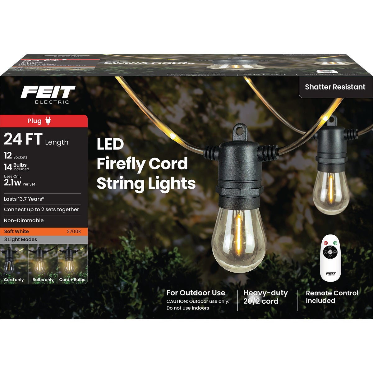 Feit Electric 24 Ft. Soft White LED Firefly Cord String Light Set with Remote