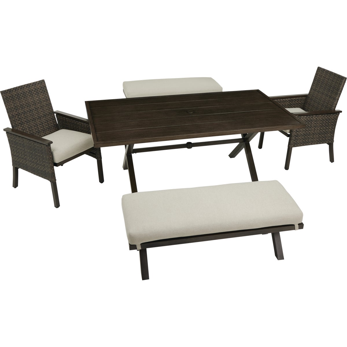 Outdoor Expressions 5-Piece Woodgrain Patio Dining Set with PFAS-Free Fabric